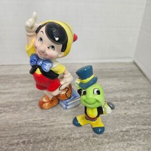 Vintage Disney Pinocchio & Jiminy Cricket Ceramic Figurine Set Decor see pics